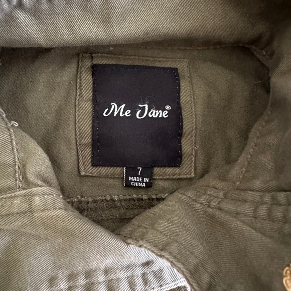 Kids Me Jane Utility Jacket Green Gold Size 7 Button Front Drawstring Heart - Picture 2 of 5